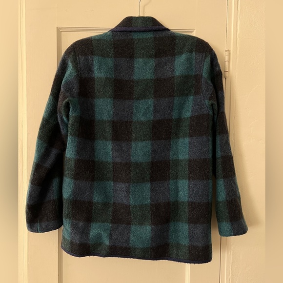 Vintage 90s Eddie Bauer wool plaid check lined blazer coat jacket blue green - Picture 2 of 8
